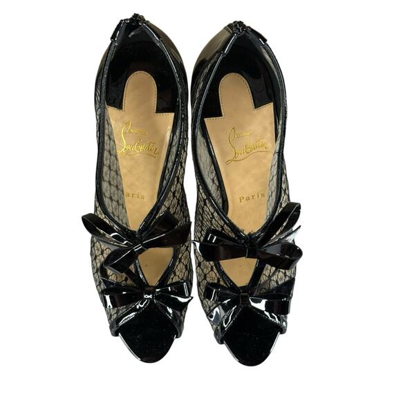 Christian Louboutin Empiralta 120 Black Lace Bow Peep Toe Booties 39.5 - Picture 9 of 13